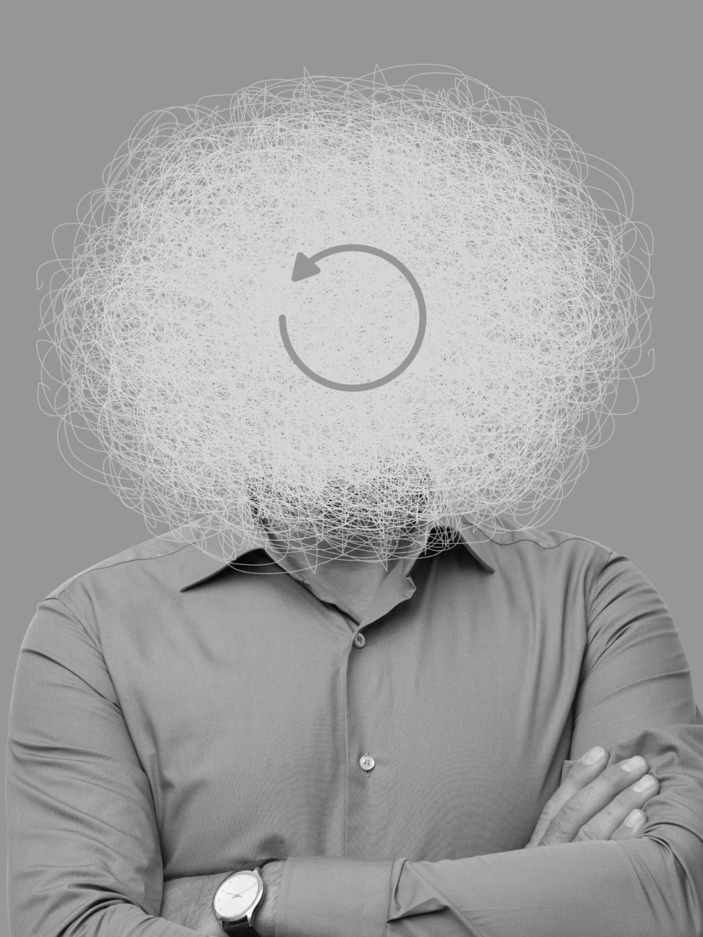 Young Man with Mindsets Young Man with Clouded Face and Grey Reset Icon